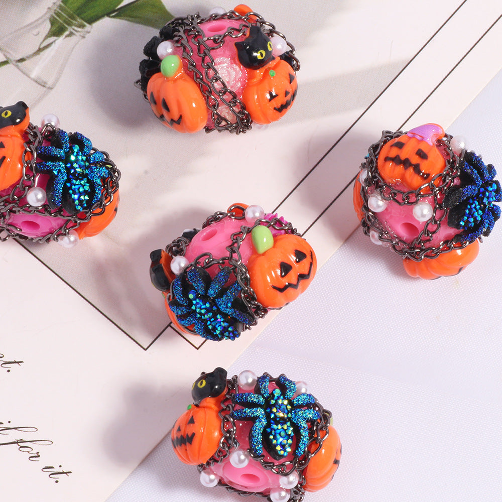 Wholesale 5pcs/pack Halloween Devil Pumpkin Beads Straight Hole Loose Beads